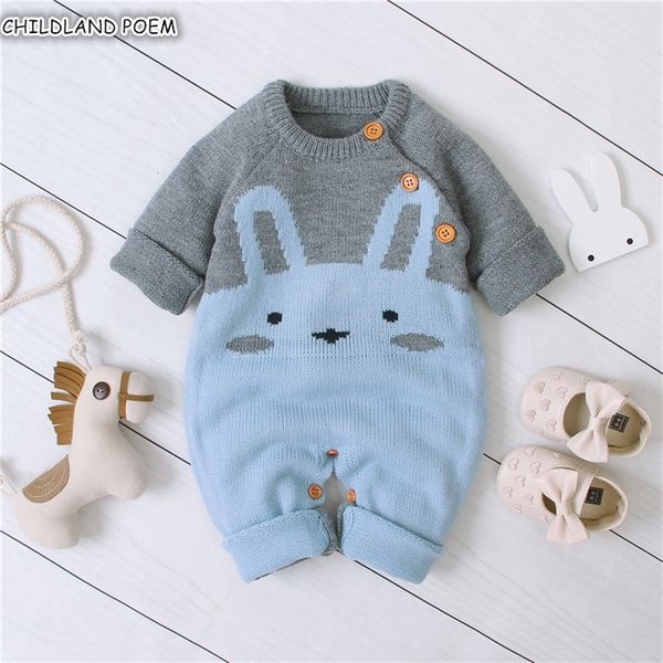 

knitted clothes autumn winter boys long sleeve boy animal jumpsuit baby girl romper 210312, Blue