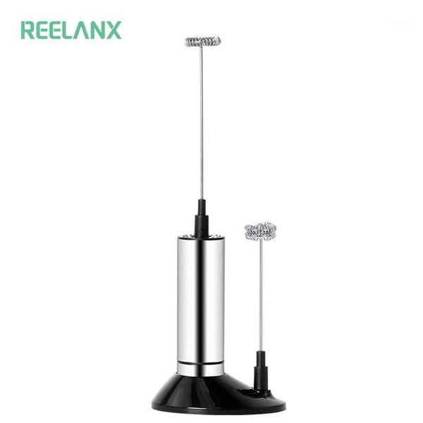 

camp kitchen reelanx electric milk frother 2 whisk hand foamer mixer for cappuccino coffee egg beater drinks blender with stand1
