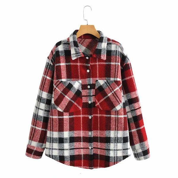 

2021 new spring autumn women jacket turndown collar streetwear loose plaid coat long sleeve female chic oversized outwear omss, Black;brown