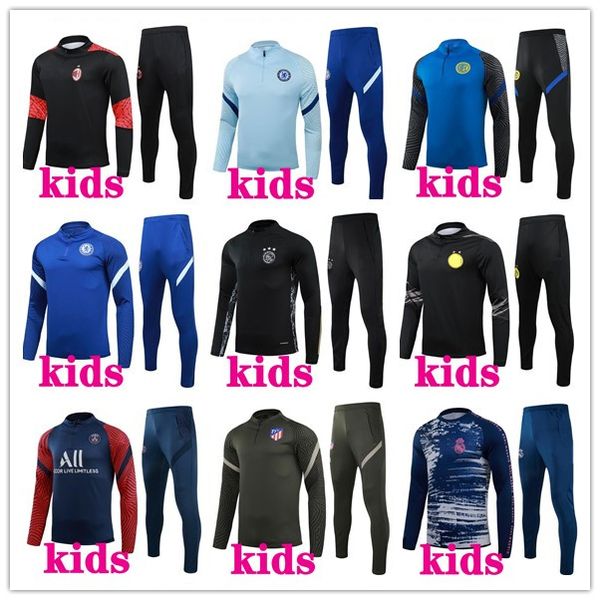 

kids 2020 2021 football tracksuit soccer training suit 20/21 kids footbal kits survetement long sleeve jogging suit jacket, Black