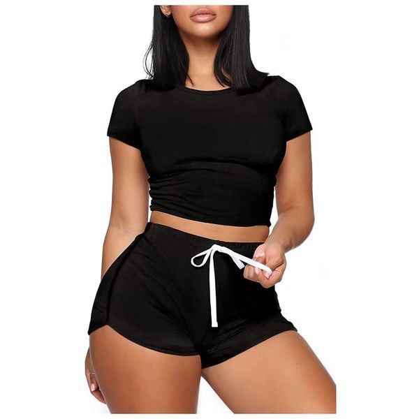 

yoga outfit letter print round neck short sleeves tshirt + shorts casual two piece set summer 2021 women fashion streetwear