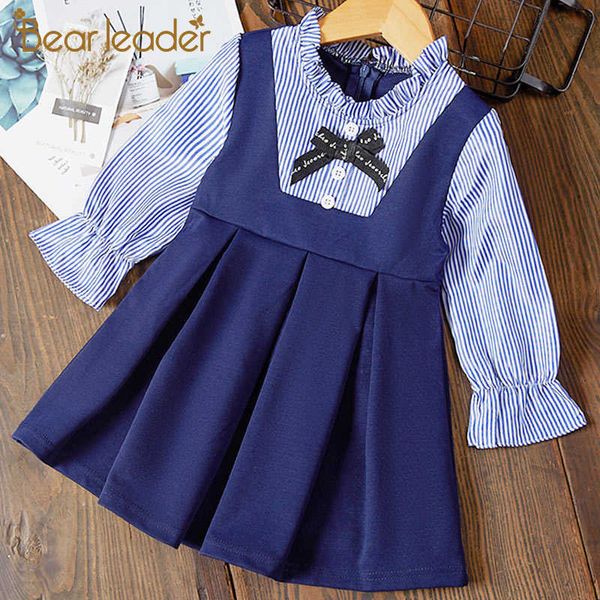 

bear leader casual girls dresses long sleeves baby girl dress striped princess dress fashion bow girl kids clothes vestidos 210708, Red;yellow