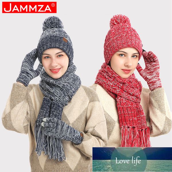 Halten Sie den Winter warm, gestrickter Woll-Quastenschal, Mütze, Handschuh-Sets für Damen, gestreift, verdickter Outdoor-Kälteschutzanzug für Damen, Fabrikpreis, Experten-Design, Qualität