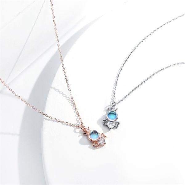 

s925 pure silver korean version simple lovely cat's eye stone bee pendant necklace women's fashion jewelry, Black