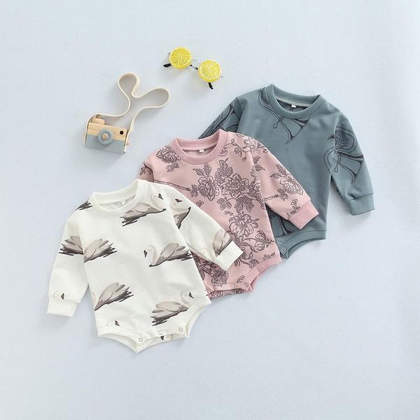 

jumpsuits toddler babys boys girls autumn casual long sleeve romper fashion printing round neck triangle, Blue