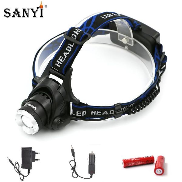 

sanyi xml t6 led headlamp zoomable headlight waterproof head torch lantern rechargeable 18650 head lamp fishing light