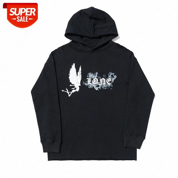 

trendy version of vlonev printed hem destruction hoodie loose men's and women's hooded sweater trend #xb01, Black