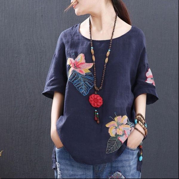 

women shirt short sleeve blouses plus size cotton vintage floral embroidery blouse ladies loose casual white