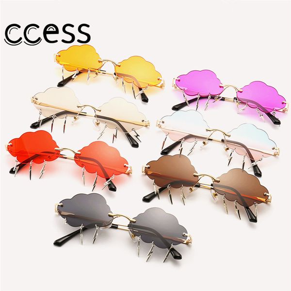 

designer sunglasses modern rimless for women classic steampunk cloud lightningtassel punk frameless men eyewear uv400 oculos, White;black