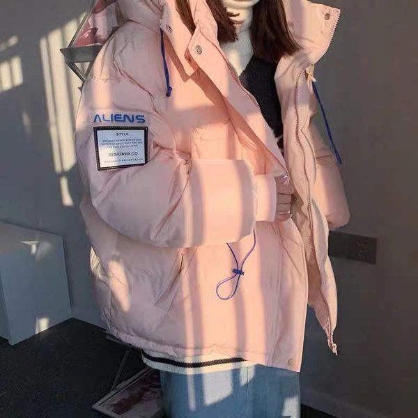 

women's vests white duck down 2021 korean hooded short fashion jacket loose bread student couple wear, Black;white