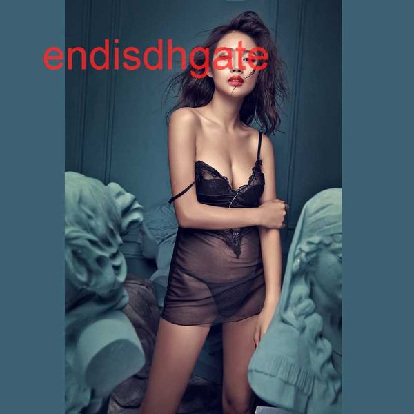 

women's deep lingerie pajamas v lace cup transparent suspender nightdress 11102, Black;white