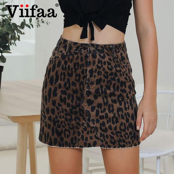 

skirts viifaa frayed hem leopard print bodycon mini denim summer spring women mid waist streetwear short pencil skirt, Black