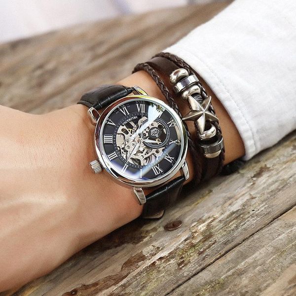 

wristwatches mg.orkina watch fully automatic mechanical men's carved hollow fashion, Slivery;brown