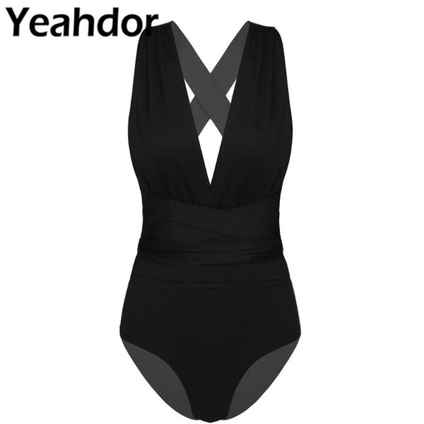 

women halter v neck swimsuit swimwear one piece neckline cut out ties beachwear monokini bikini bathing suit female bather