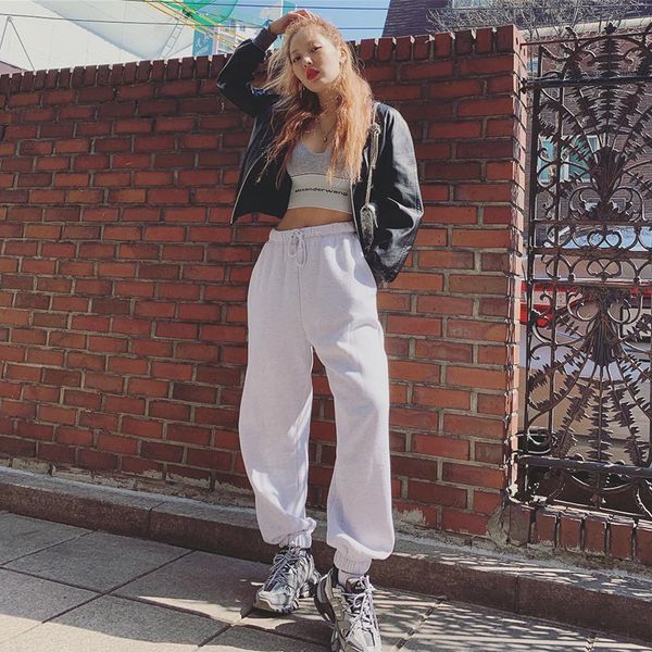 

hip hop costume street dance white pant sport running clothing loose trousers girls jazz clothes bar female dj rave outfit 1498, Black;red