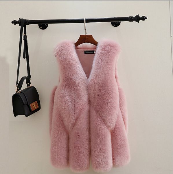 

elegant faux fox fur vest pink jacket coat vest waistcoat outwear casual fashion sleeveless fur womens winter clothing, Black;white