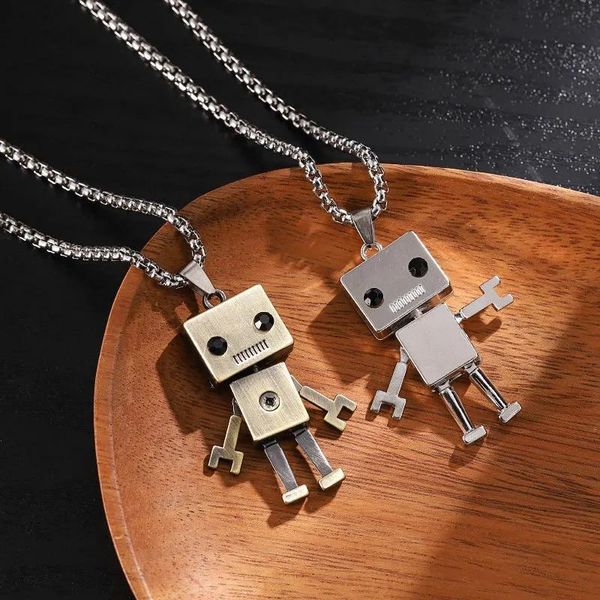 

pendant necklaces 2 colors vintage retro robot steel for men women neck chain baroque style fashion street jewelry, Silver