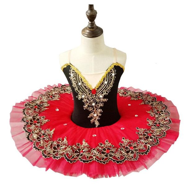 

professional ballet tutus child swan lake ballet dance clothes girls pancake tutu child ballerina figure skating dress outfits, Black;red