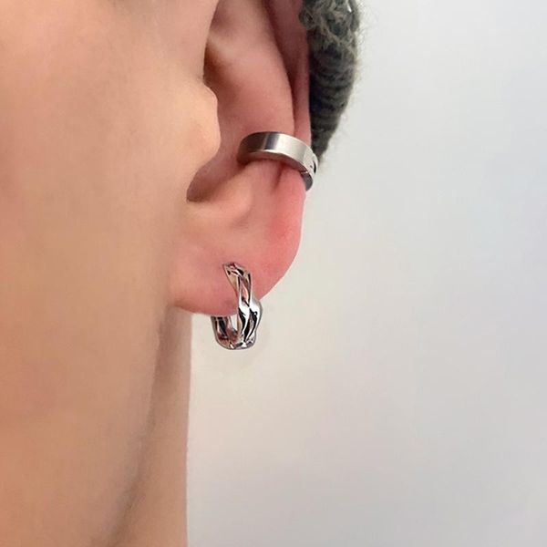 

hoop & huggie 2021 trendy wave earring for men silver color jewelry hip-hop style boy ear chic gift valentine's day, Golden;silver