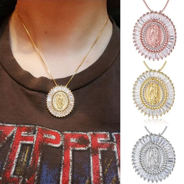 

pendant necklaces catholic blessed holy virgin mary necklace zircon stone copper initial chain our lady of guadalupe jewelry, Silver