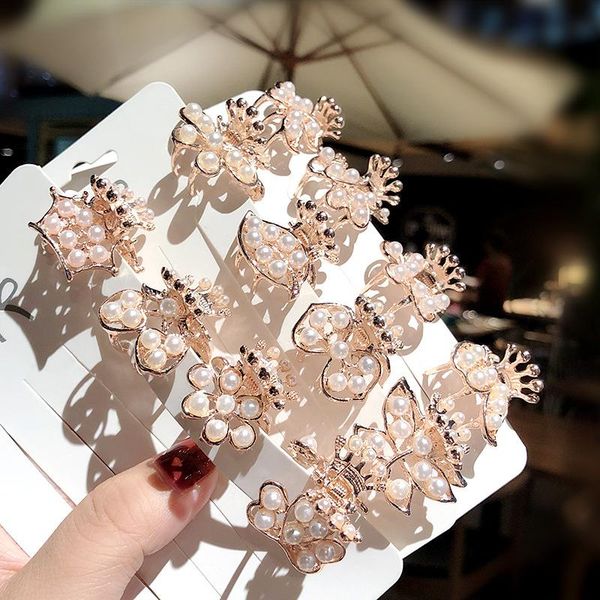 

hair accessories exquisite pearl metal geometric hairpin back of the head women's small grip side clip horsetail, Slivery;white
