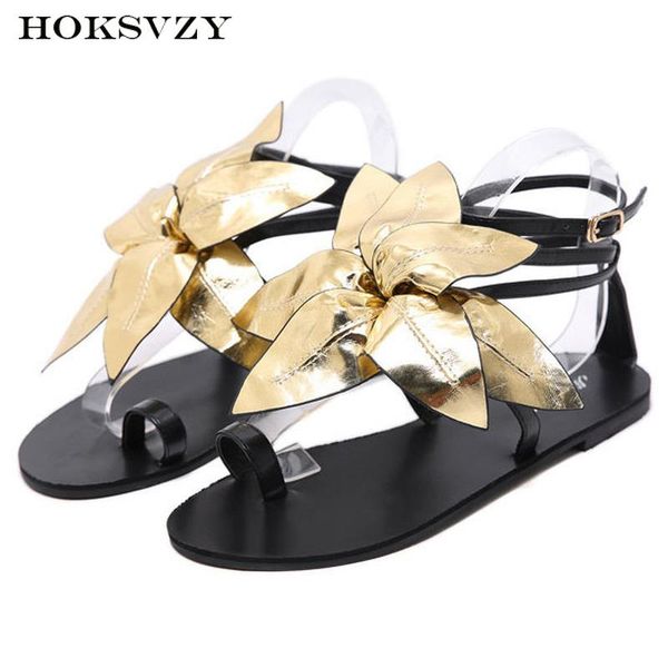 

dress shoes hoksvzy fashion all-match rome sandals 2021 summer handmade large flower cover feet flat women's 34-40 yards, Black