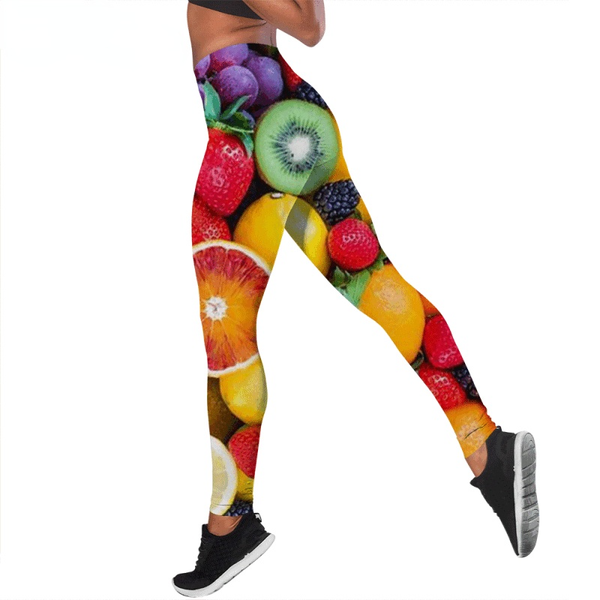 

cloocl fruit platter women leggings ladies yoga suits sport suit 3d printed teens slim fitness clothes sets, Black