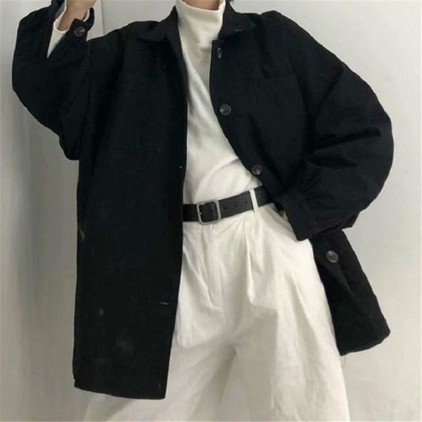 

2021 fall autumn new harajuku women jacket outwear retro loose boyfriend style tooling korean casual jacket female student, Black