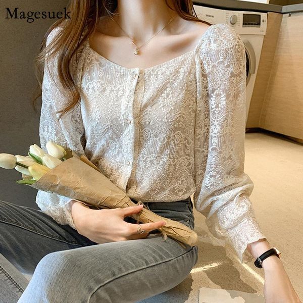 

women's blouses & shirts korean style vintage woman shirt spring solid hook flower hollow fashion blouse long sleeve women clothing 11, White