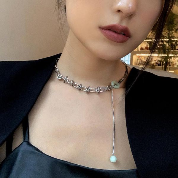 

chokers timeless wonder fancy geo stone knot linked necklace for women designer jewelry punk ins party trendy choker goth egirl 6445, Golden;silver