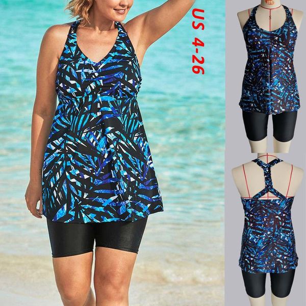

one-piece suits 2021 plus size women's tankini set swimsuit shorts summer female bathing suit beach wear vintage print two pieces swimw