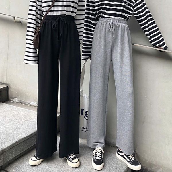 

women's pants & capris high waist women korean style streetwear solid color straight loose casual 2021 spring harajuku trousers p422, Black;white