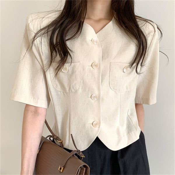 

women's suits & blazers hzirip elegant femme retro of vintage ol outwear short sleeve blazers casual jackets all match hmuc, White;black