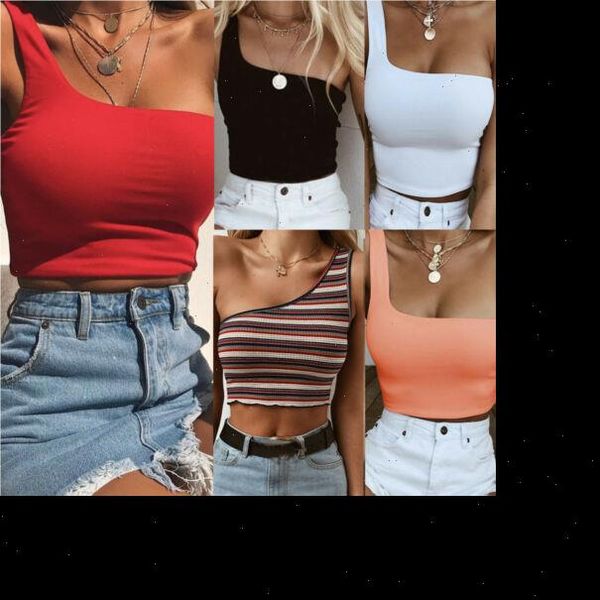 

women fashion one shoulder crop sleeveless short blouses short summer beach vest drop shipping, White
