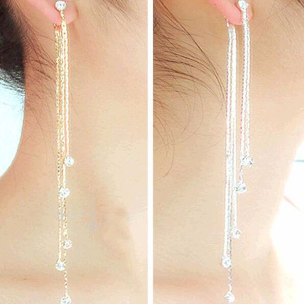 

2020 new arrival fashion gold silver color long 5 chain tassel drop earrings for women girl charm crystal jewelry, Black