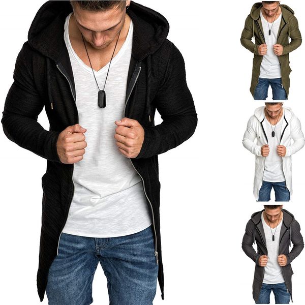 

men hooded trench coat autumn winter fashion slim mid-length dovetail cardigan zipper windbreaker male overcoat jacket coat, Tan;black
