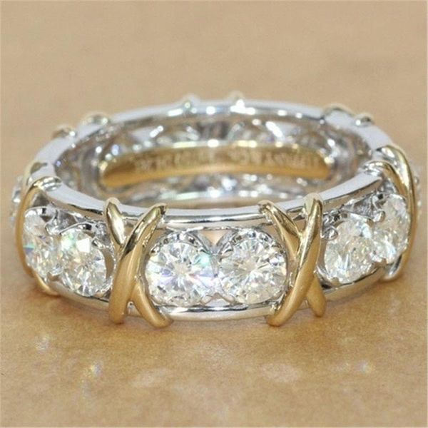 

wedding rings luxury designer double color cross white zircon engagement for women trendy female jewelry party valentine gifts, Slivery;golden