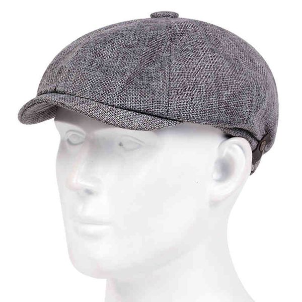 

four seasons mens newsboy hat women male linen octagonal cap retro beret england visor big head cap driver flat, Blue;gray