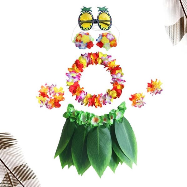 

decorative flowers & wreaths 7pcs in 1 set hawaiian luau party pineapple eyeglasses colored costume artificial leaf grass skirt bracelets he