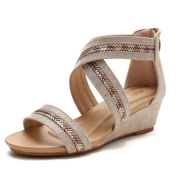 

2021 summer non-slip open toe rear zipper roman sandals large size women's shoes wfxsj026, Black