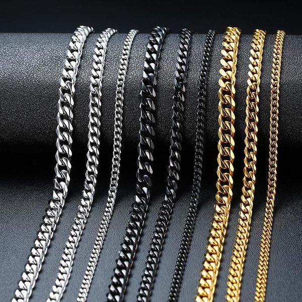 

chains 2021 basic punk stainless steel necklace for men women curb cuban link chain chokers vintage black gold tone solid metal, Silver