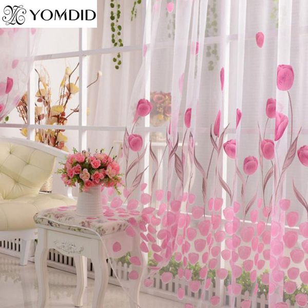 

3 color tulip printed curtain flower pattern pastoral voile curtains for living room home cafe decoration 100*200cm curtain