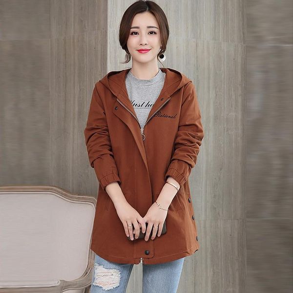 

women's trench coats spring autumn women fashion cotton hooded loose oversized trenchs female plus size outwear fp1429, Tan;black