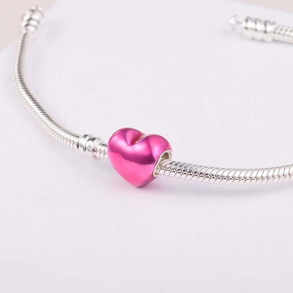 

metallic pink heart charm silver color charms fit original pandora bracelets & bangle 2022 valentine's day symbols of your love beads, Black