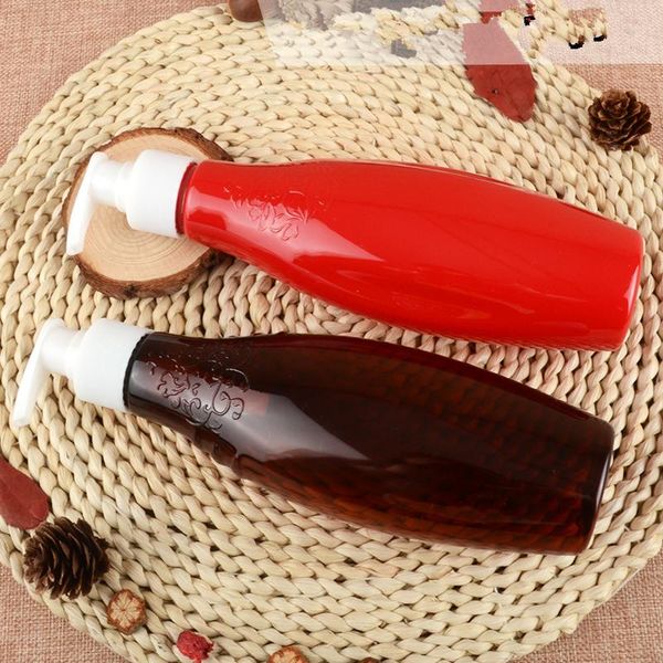 

15pcs 280ml 550ml 10oz 20oz wholesale empty red plastic bottles, clear plastic pet naples oval with lotion pumps for shampoo