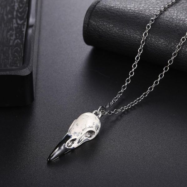 

chains brand 3d crow skull men's necklace pendant magpie gothic halloween gift bird punk hip hop jewelry, Silver