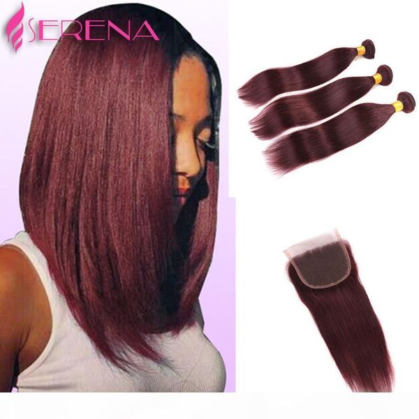 

3 bundle deals burgundy brazilianhairbrazilian virginhairstraight99jbrazilianhairwave bundles burgundy humanhairweave with closure, Black;brown
