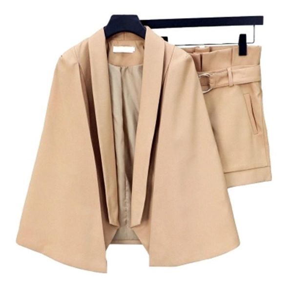 

fashion suit female new korean temperament women's body shawl cape jacket + shorts two-piece suit female, Gray