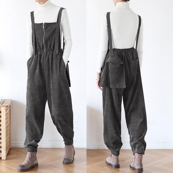 Damen Jumpsuits Strampler Damen Vintage Cord Overalls Damen Frühling 2022 Casual Hosenträger Weiblich Reißverschluss Haremshose Plus Size Tu