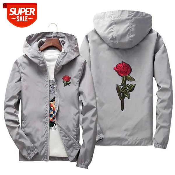 

Embroidery Rose Flower windbreaker Jacket men Big Size S-7XL Hooded bomber jacket Skin Mens Jackets jaqueta masculina #JI4S, Black;brown